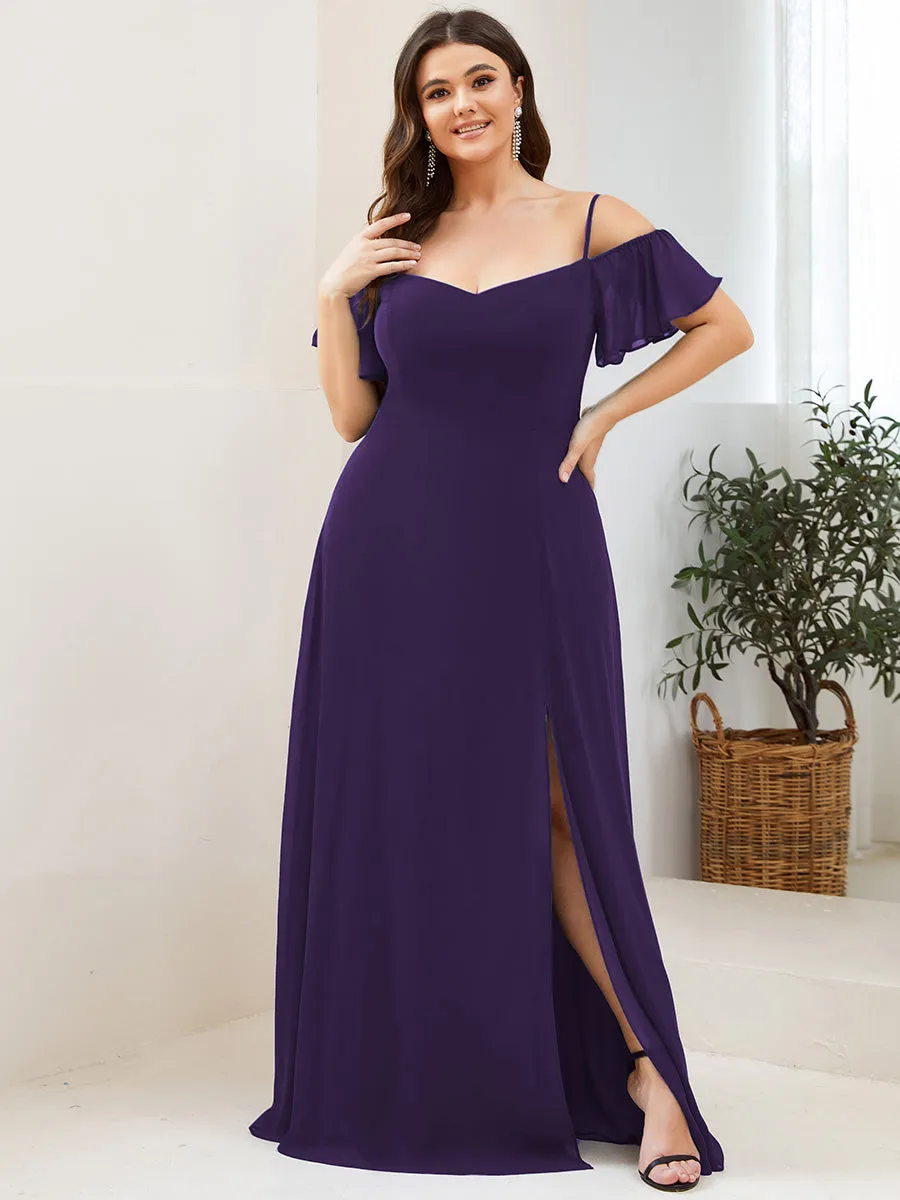Plus Size Flattering Deep V Neck Flare Sleeves Wholesale Bridesmaid Dresses ES00237