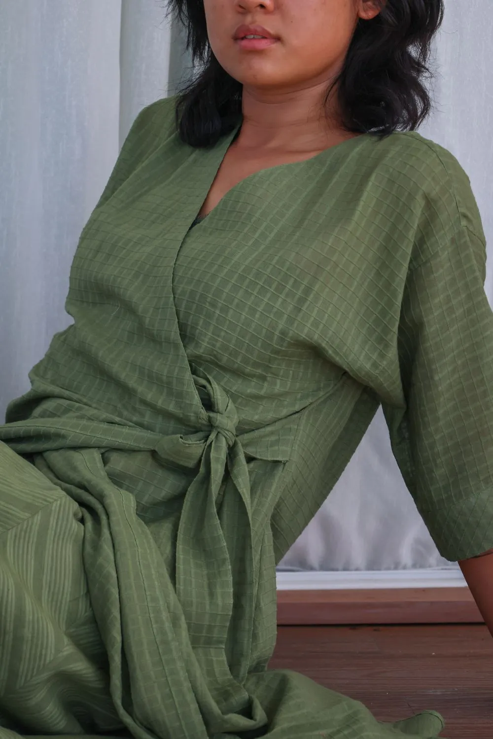 Recycled Cotton Green Solid Midi Dress