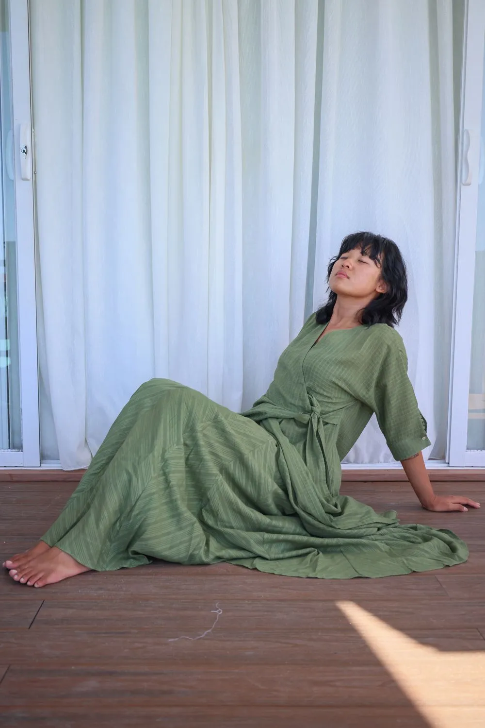 Recycled Cotton Green Solid Midi Dress