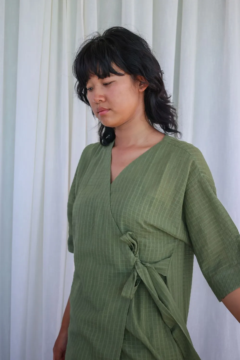 Recycled Cotton Green Solid Midi Dress