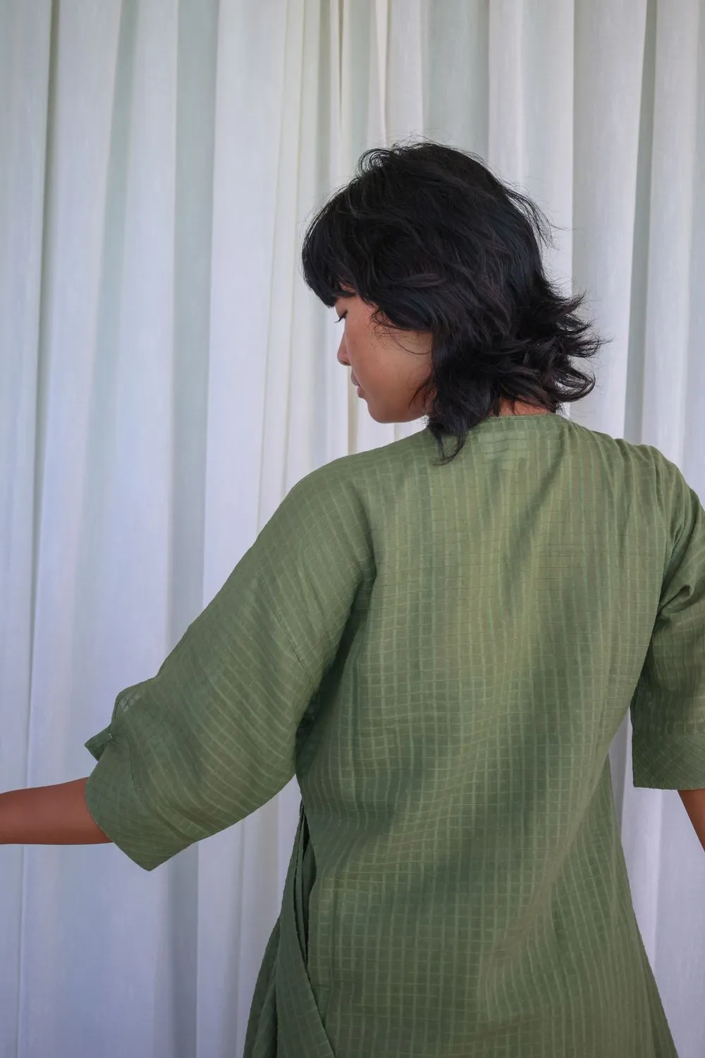 Recycled Cotton Green Solid Midi Dress