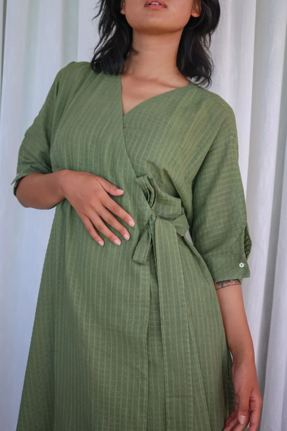 Recycled Cotton Green Solid Midi Dress