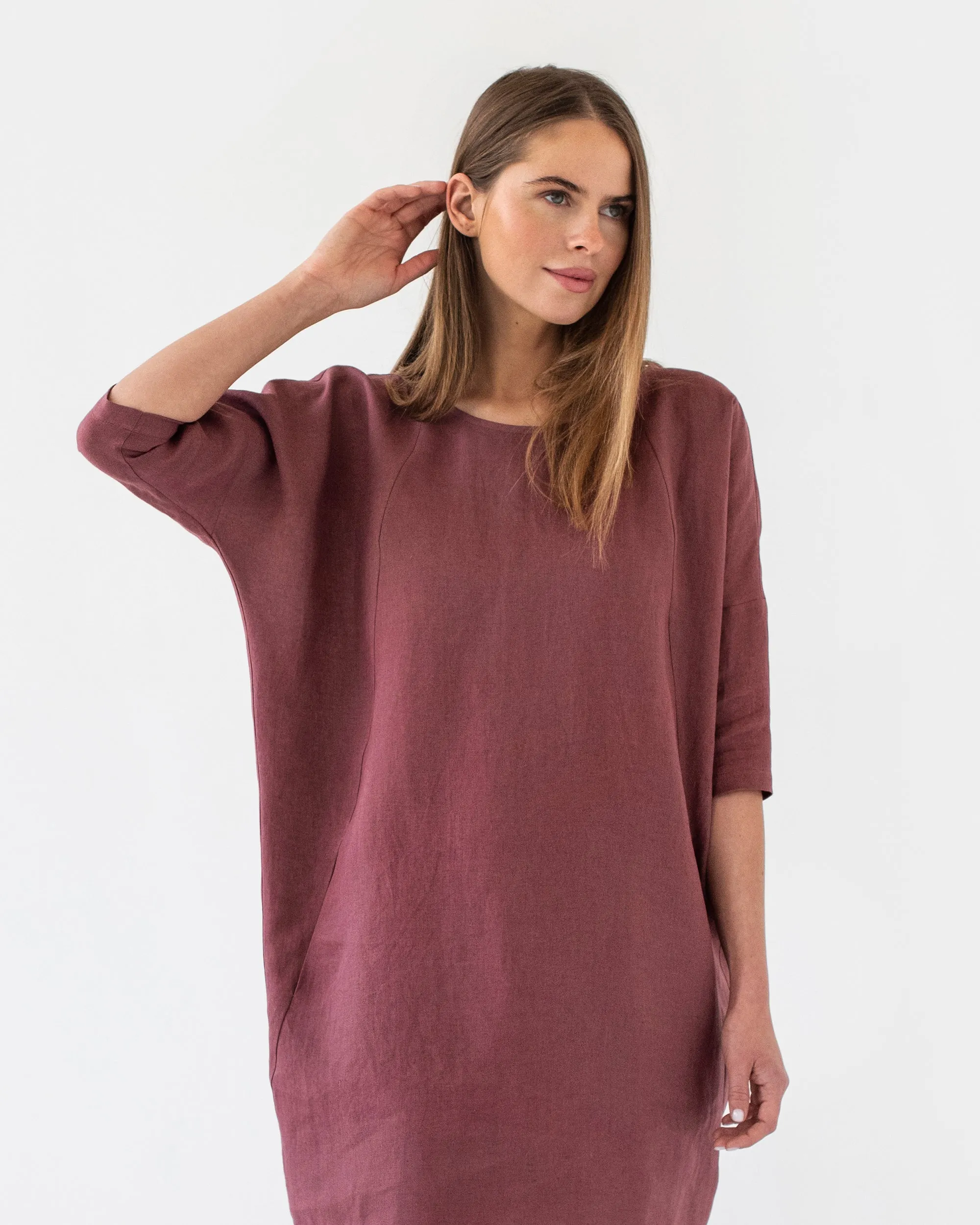 Relaxed fit linen dress ARUBA in Plum