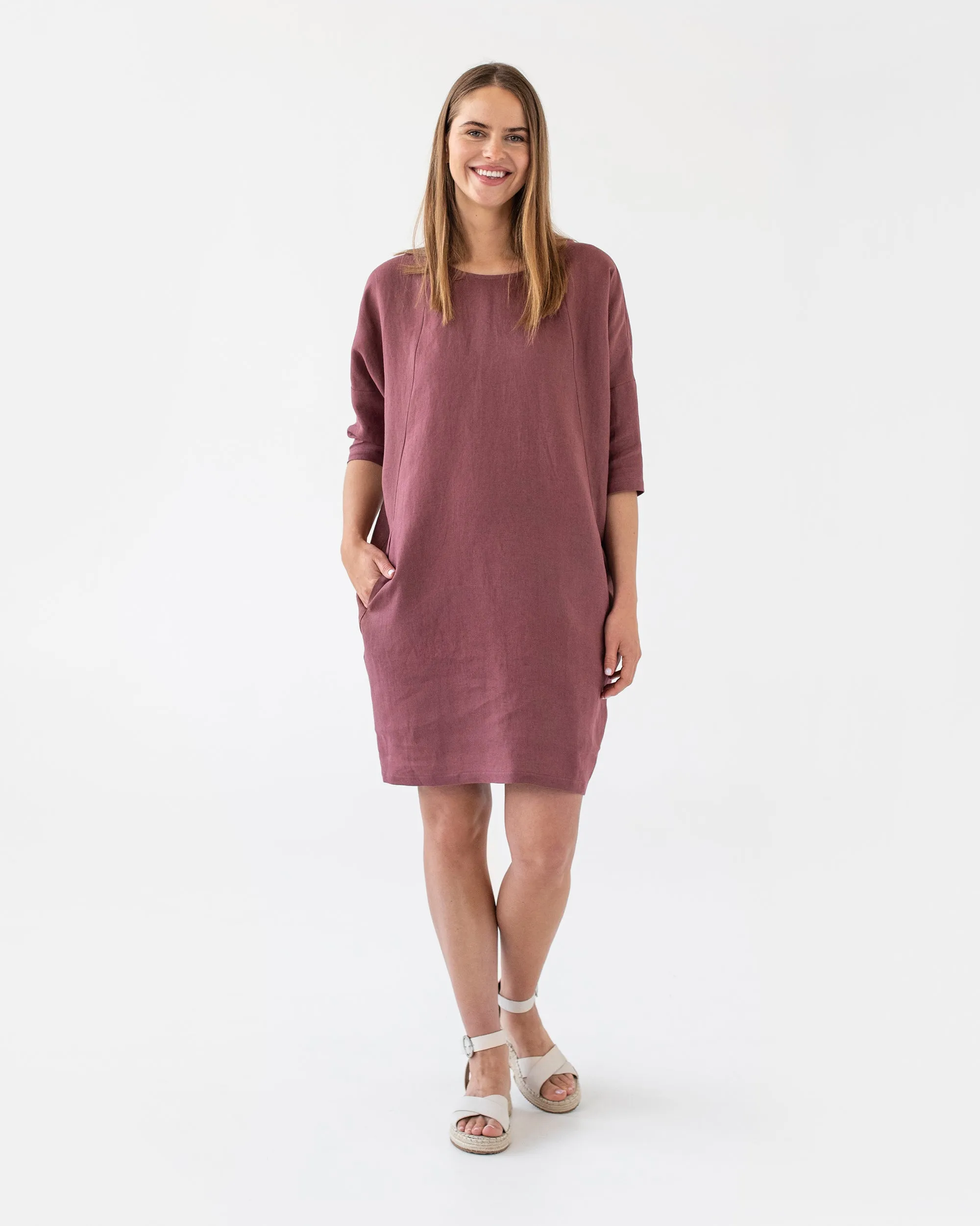 Relaxed fit linen dress ARUBA in Plum