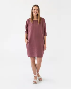 Relaxed fit linen dress ARUBA in Plum