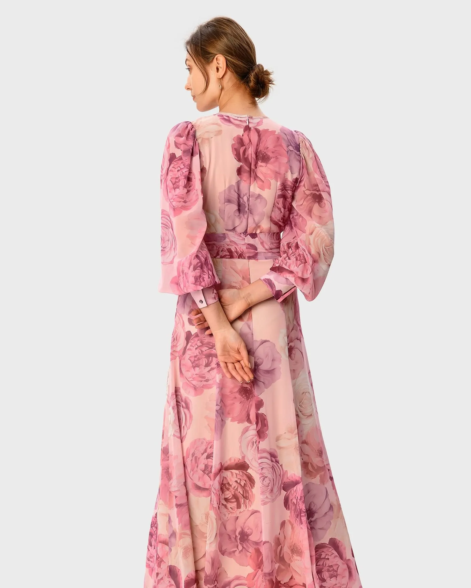 Rose Print Georgette Sash Tie Dress | Rose