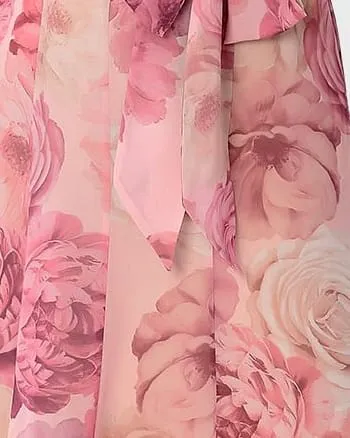 Rose Print Georgette Sash Tie Dress | Rose