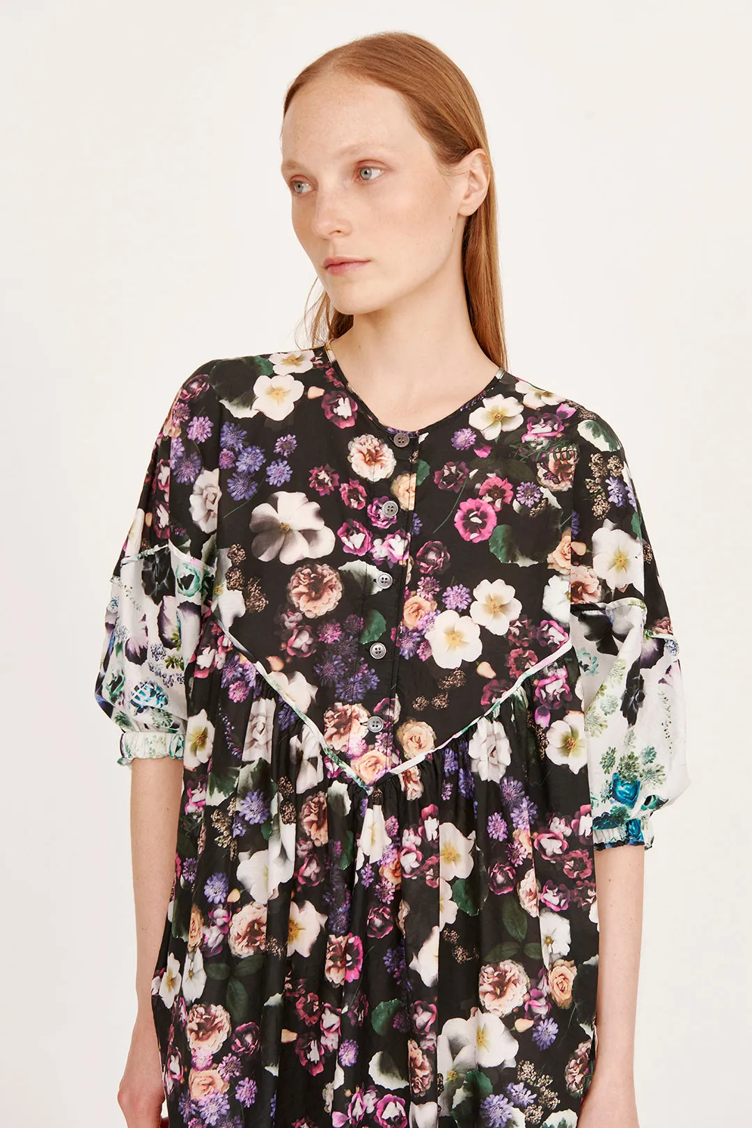 Silk Voile Black Floral PCH Dress
