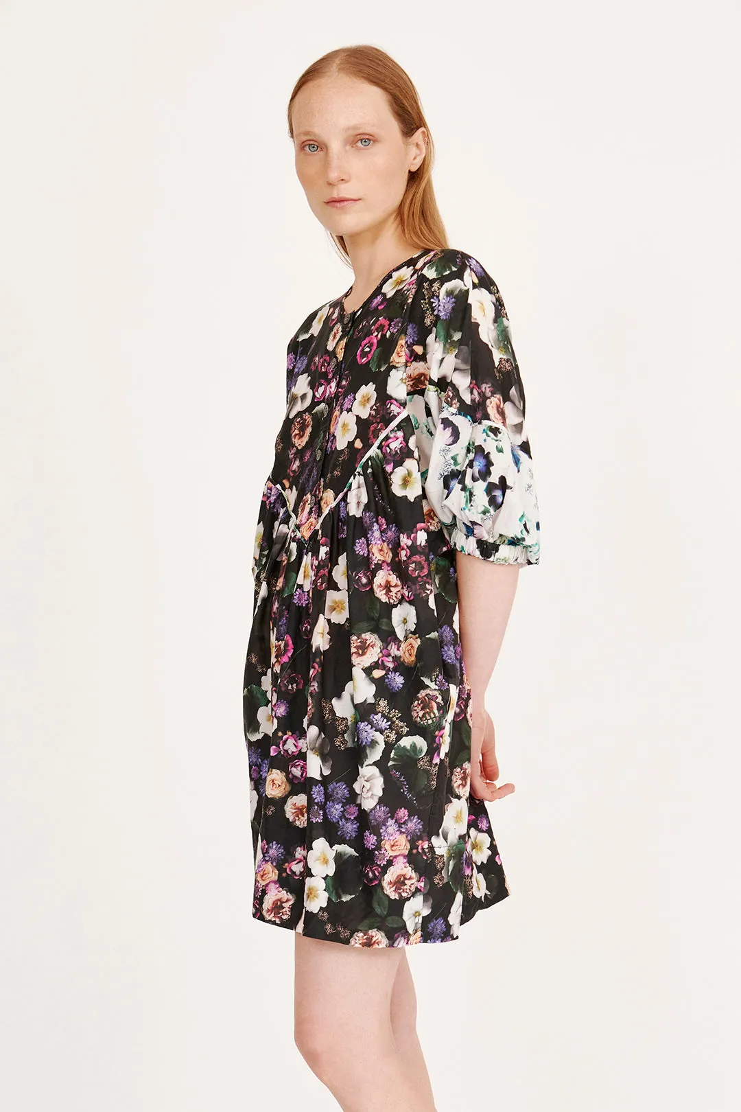 Silk Voile Black Floral PCH Dress