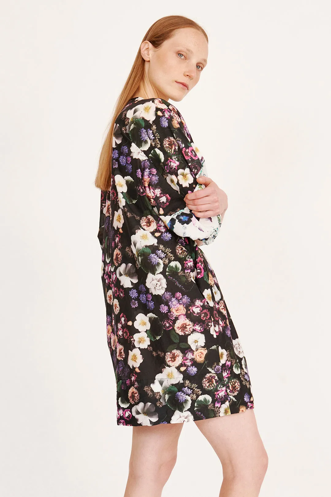 Silk Voile Black Floral PCH Dress