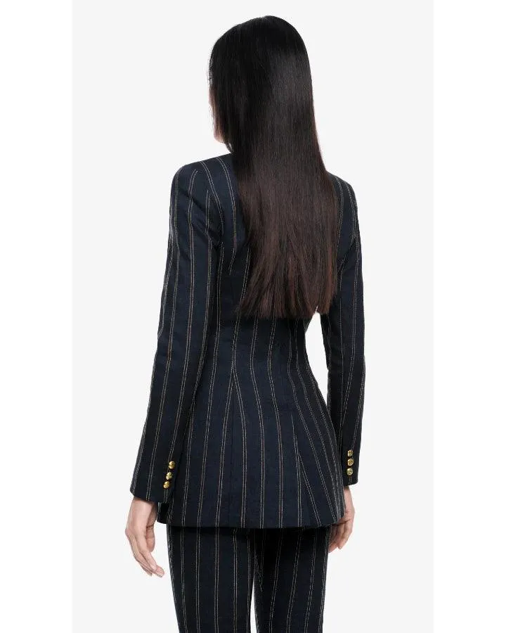 Smythe Collarless Double Breasted Striped Blazer