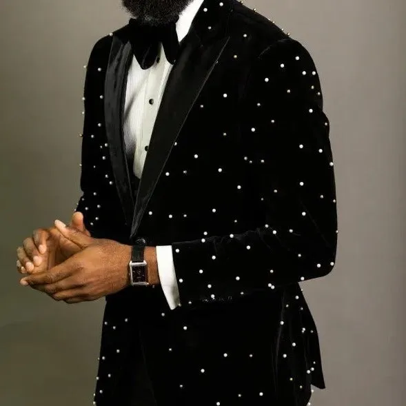 Sophisticated QG Mens Pearled Suit Blazer England Retro Pattern Print B