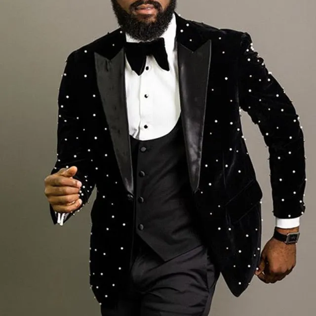 Sophisticated QG Mens Pearled Suit Blazer England Retro Pattern Print B
