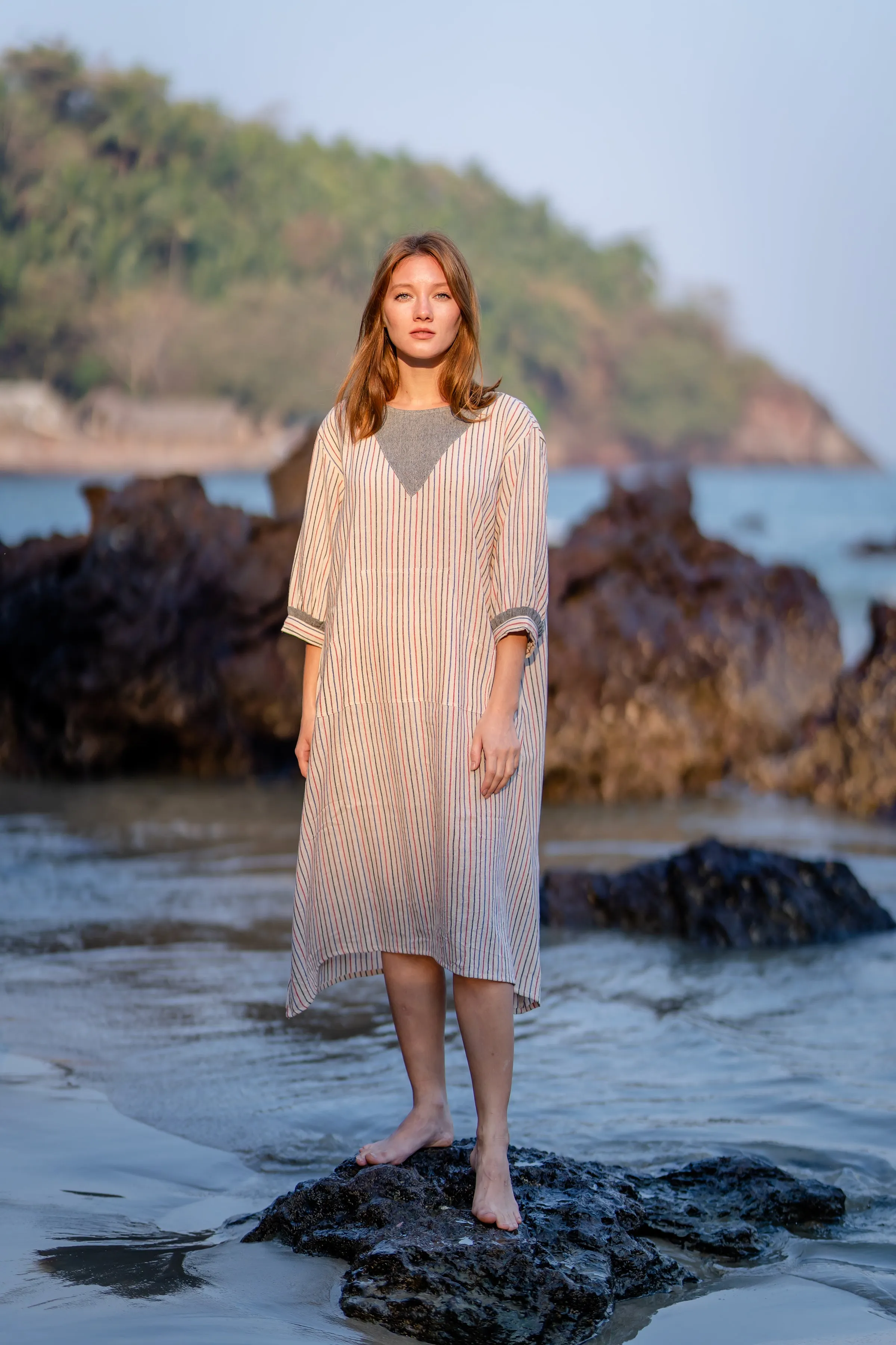 Striped Resort Wear Cotton Dress