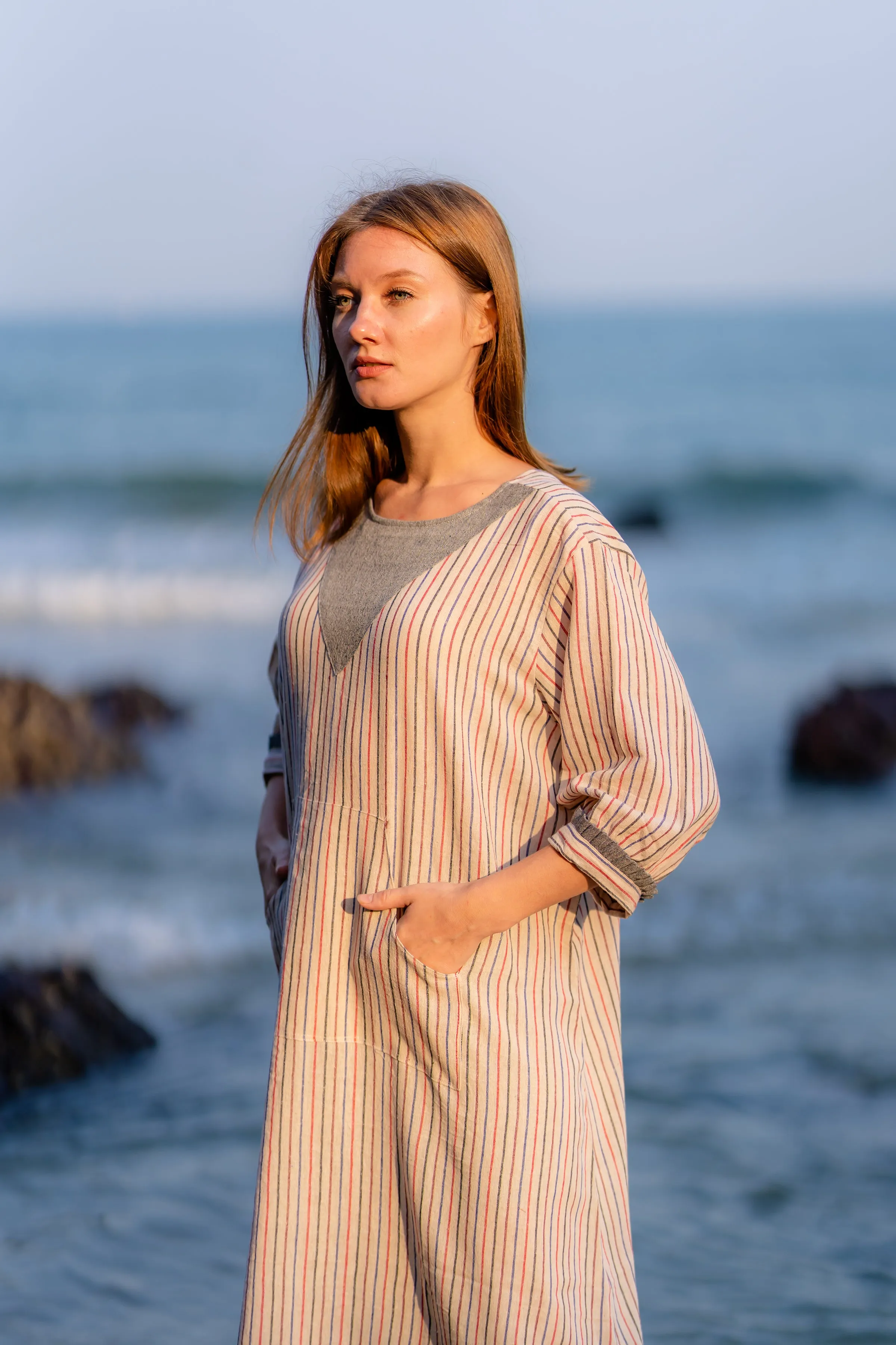 Striped Resort Wear Cotton Dress