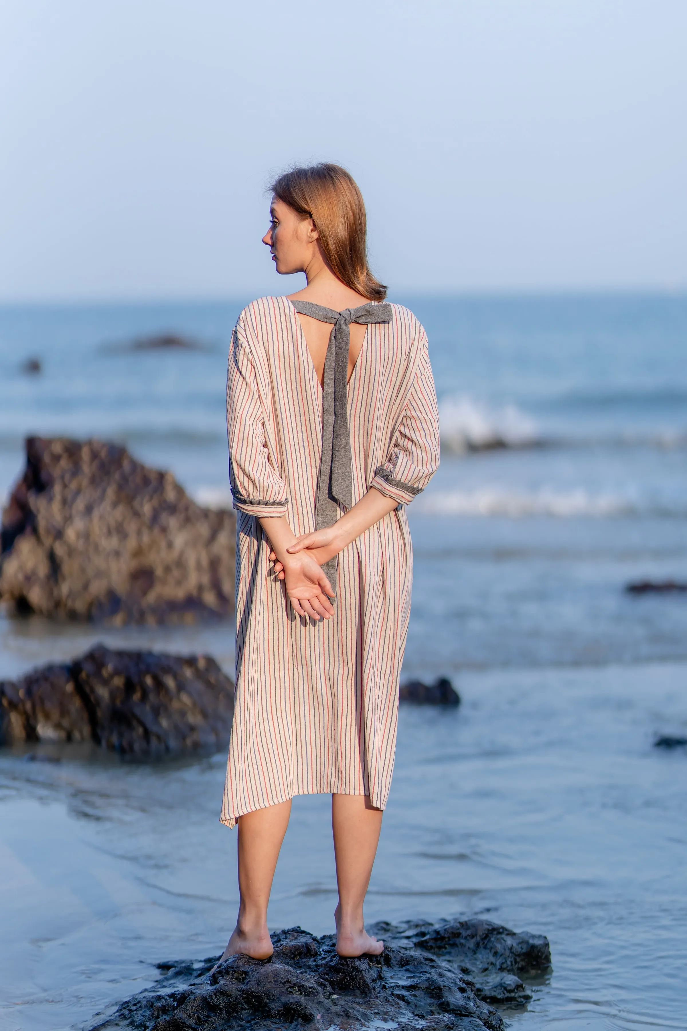 Striped Resort Wear Cotton Dress