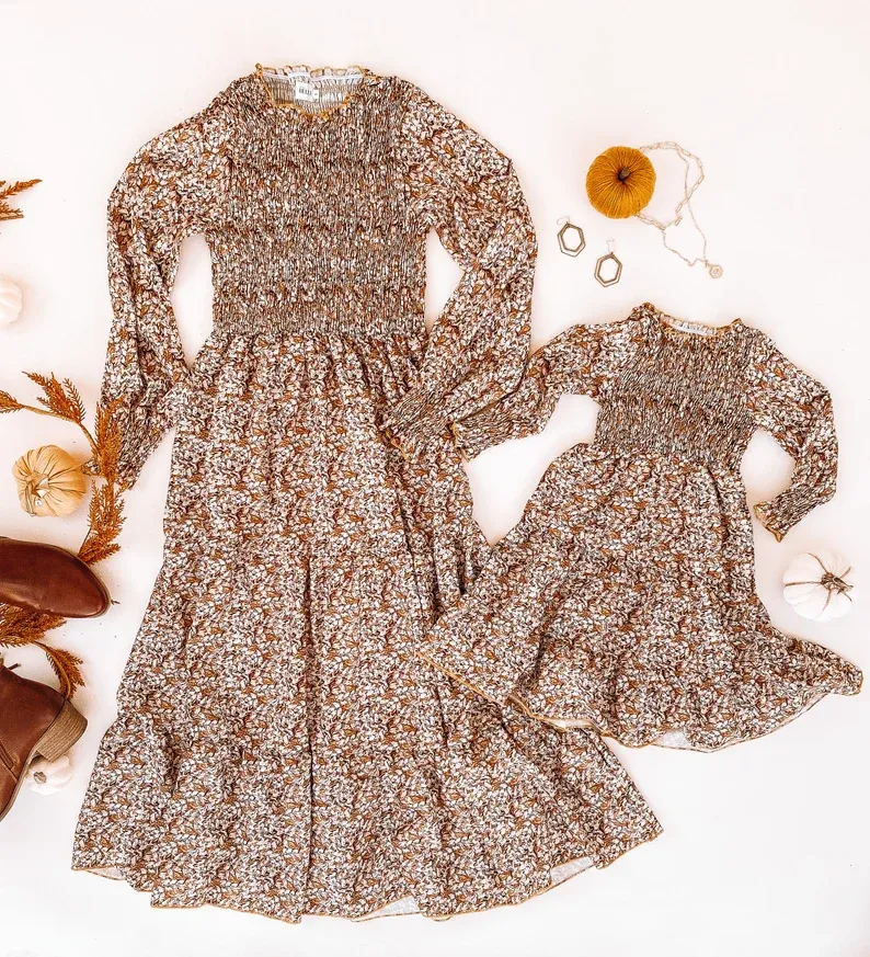 Thanksgiving Shirred Matching Dresses