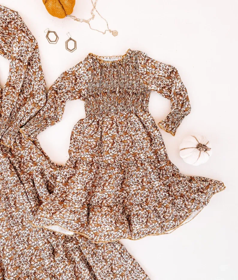Thanksgiving Shirred Matching Dresses
