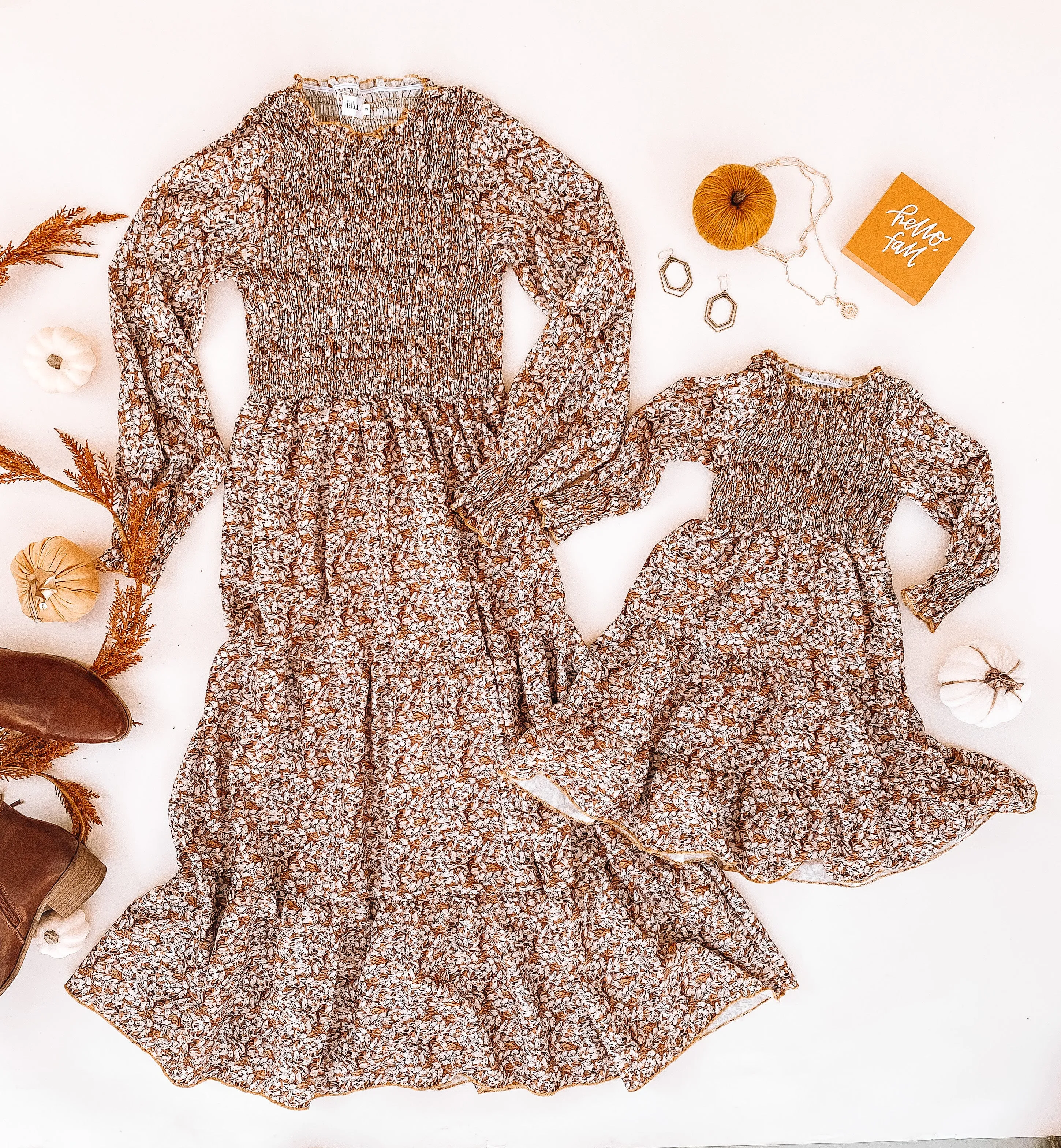 Thanksgiving Shirred Matching Dresses