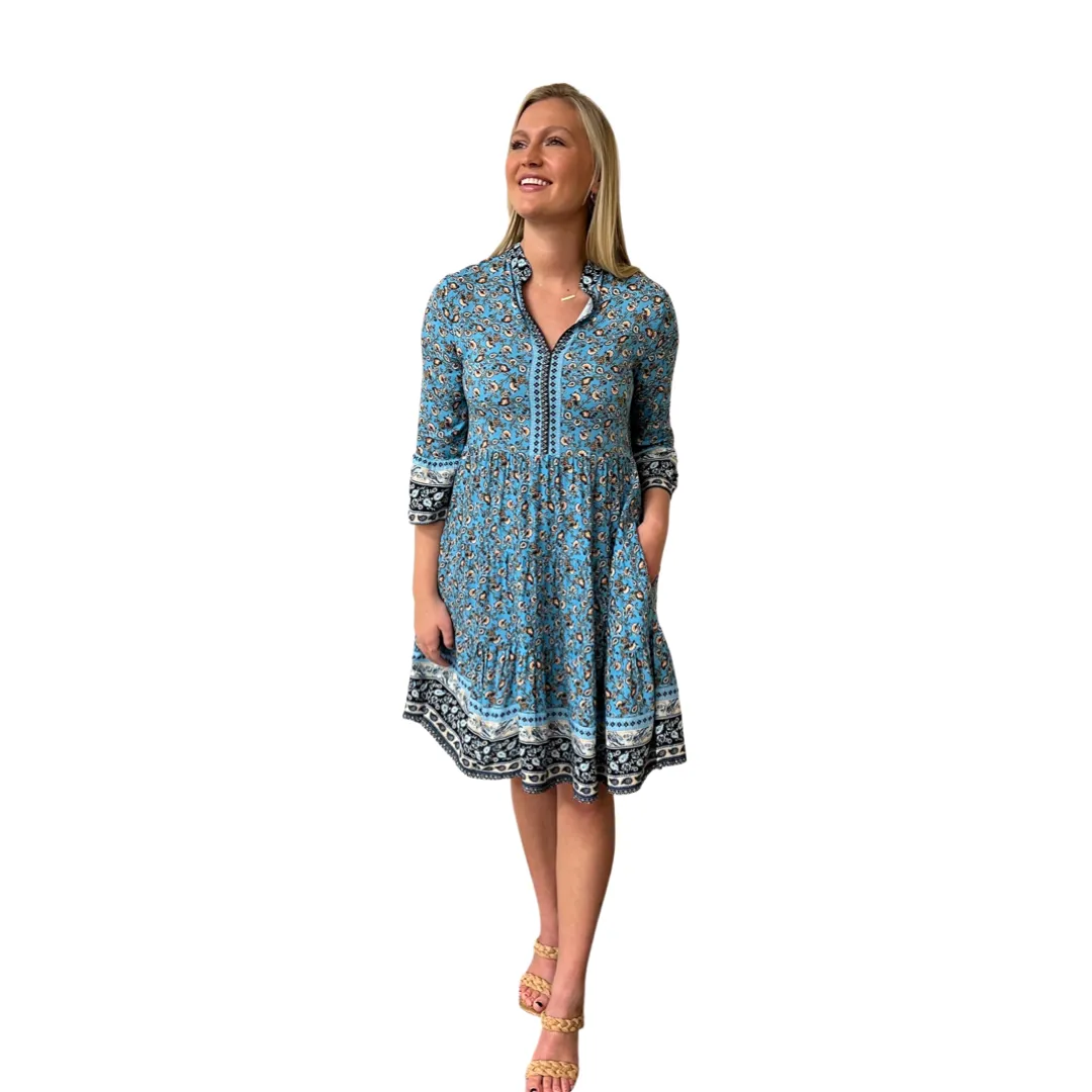 The Logan Border Print Dress in Turquoise