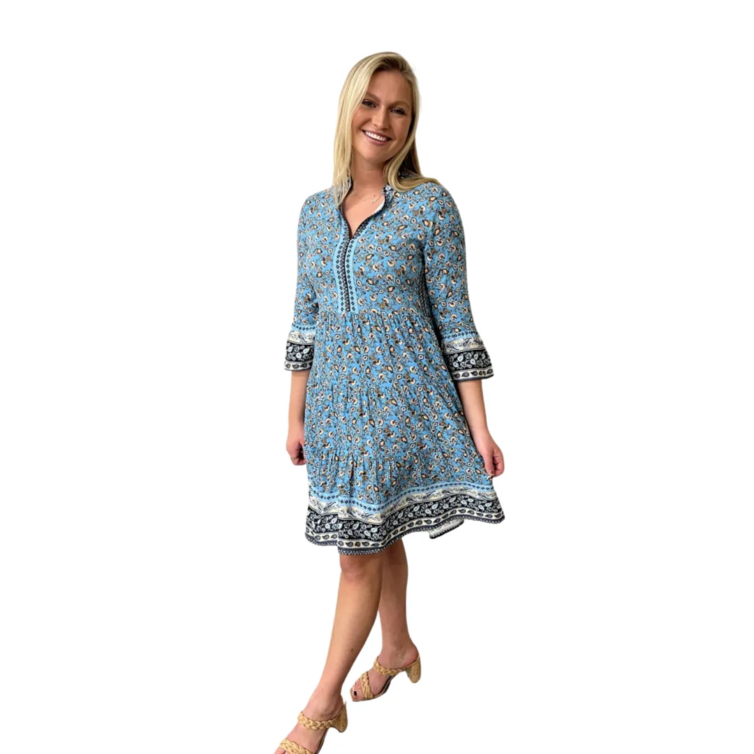 The Logan Border Print Dress in Turquoise
