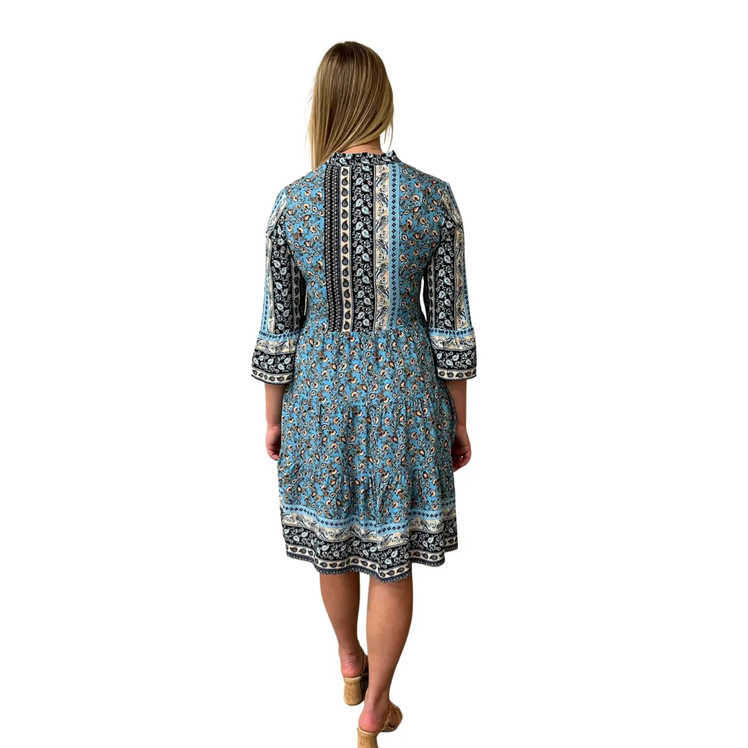 The Logan Border Print Dress in Turquoise