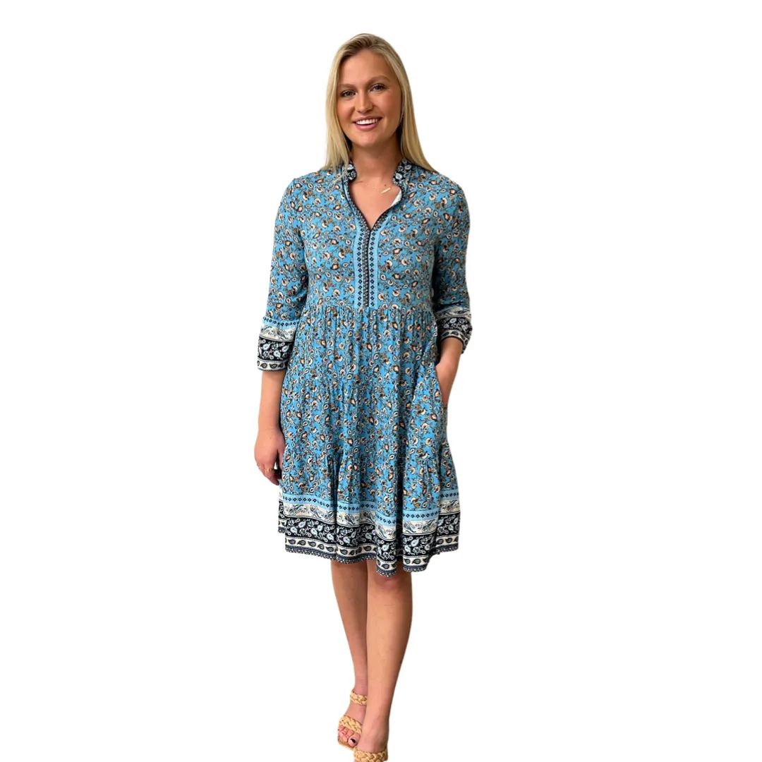 The Logan Border Print Dress in Turquoise