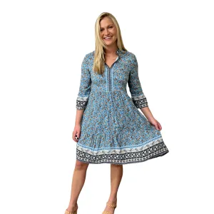 The Logan Border Print Dress in Turquoise