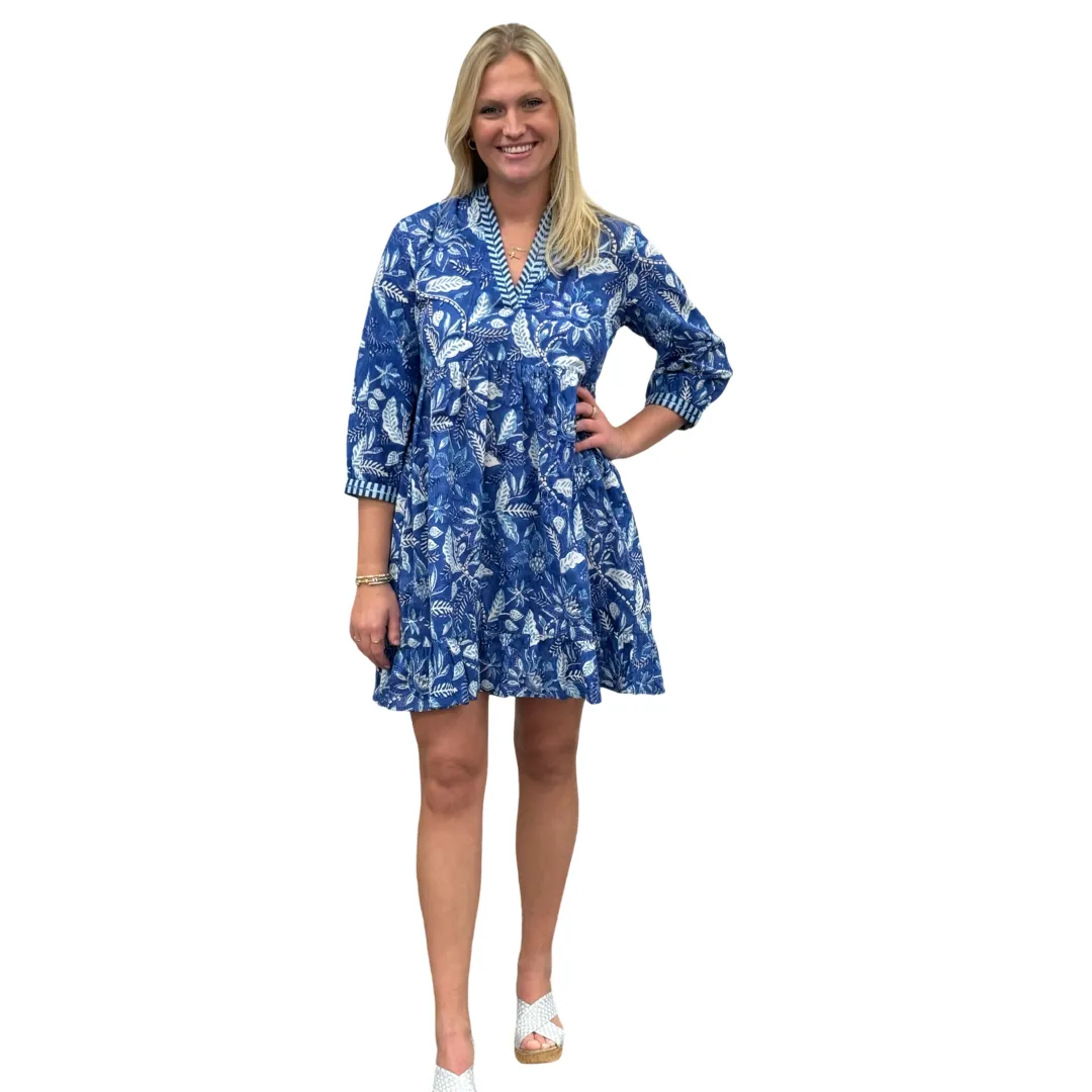 The Morley Embroidered Trim Dress in Brilliant Blue Floral