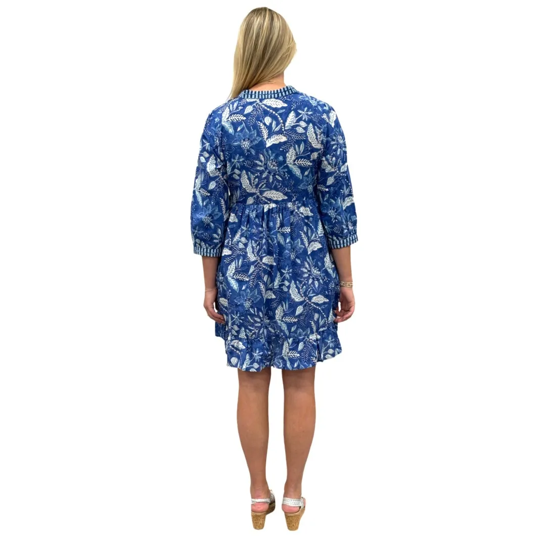 The Morley Embroidered Trim Dress in Brilliant Blue Floral