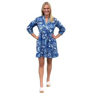The Morley Embroidered Trim Dress in Brilliant Blue Floral