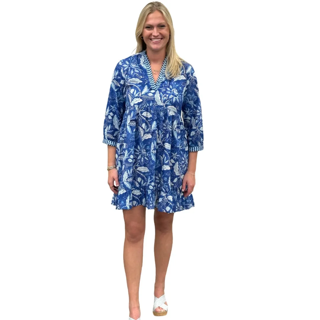 The Morley Embroidered Trim Dress in Brilliant Blue Floral