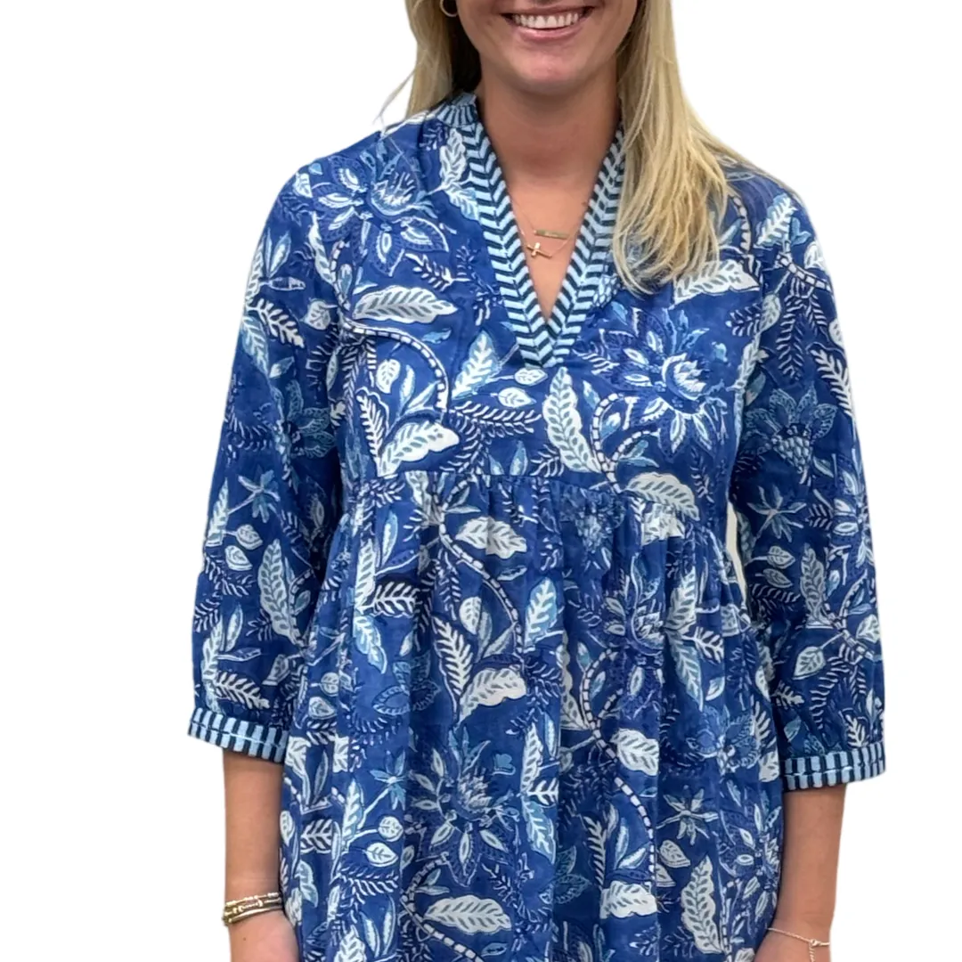 The Morley Embroidered Trim Dress in Brilliant Blue Floral
