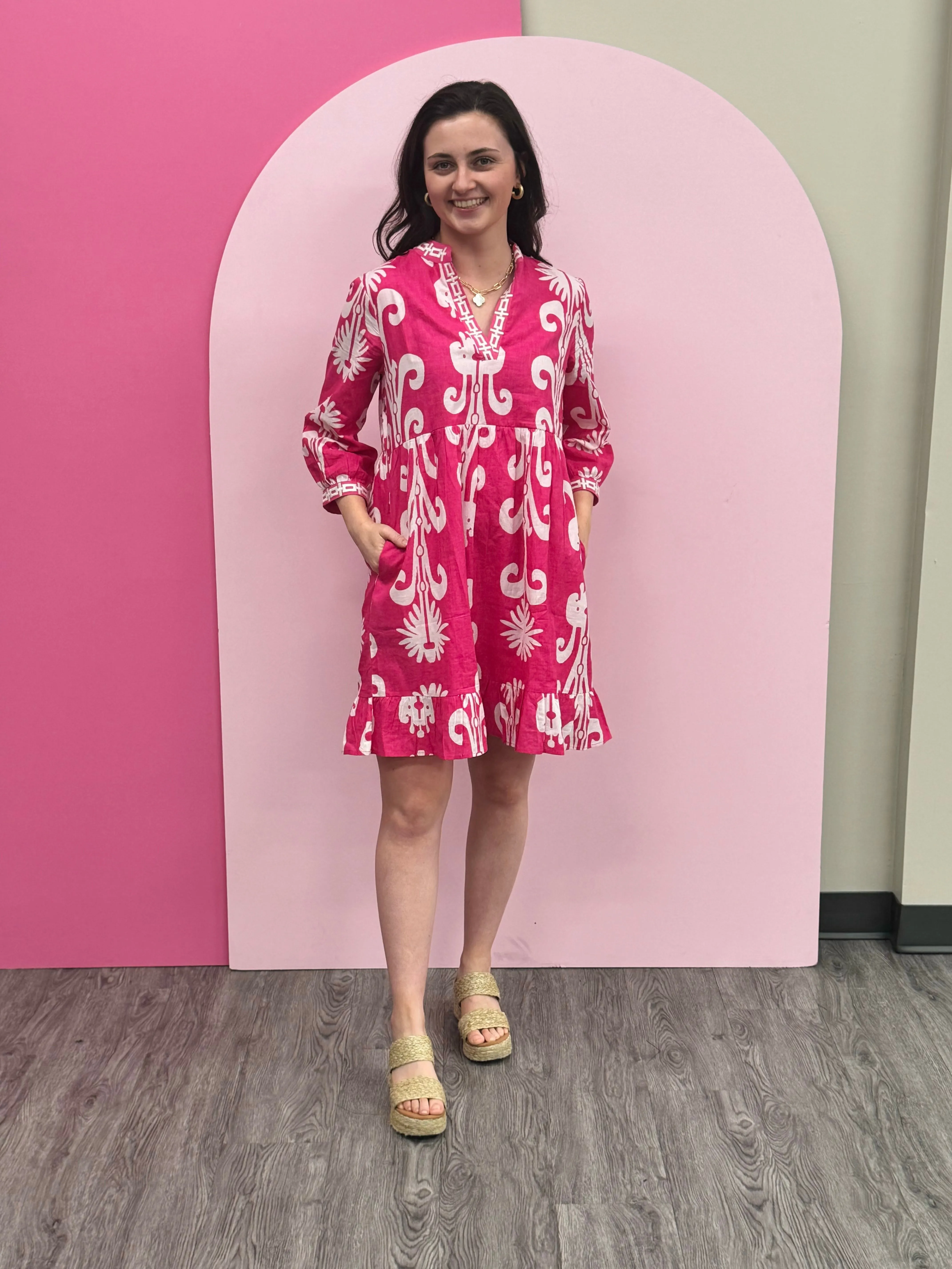 The Morley Embroidered Trim Dress in Tulip Pink