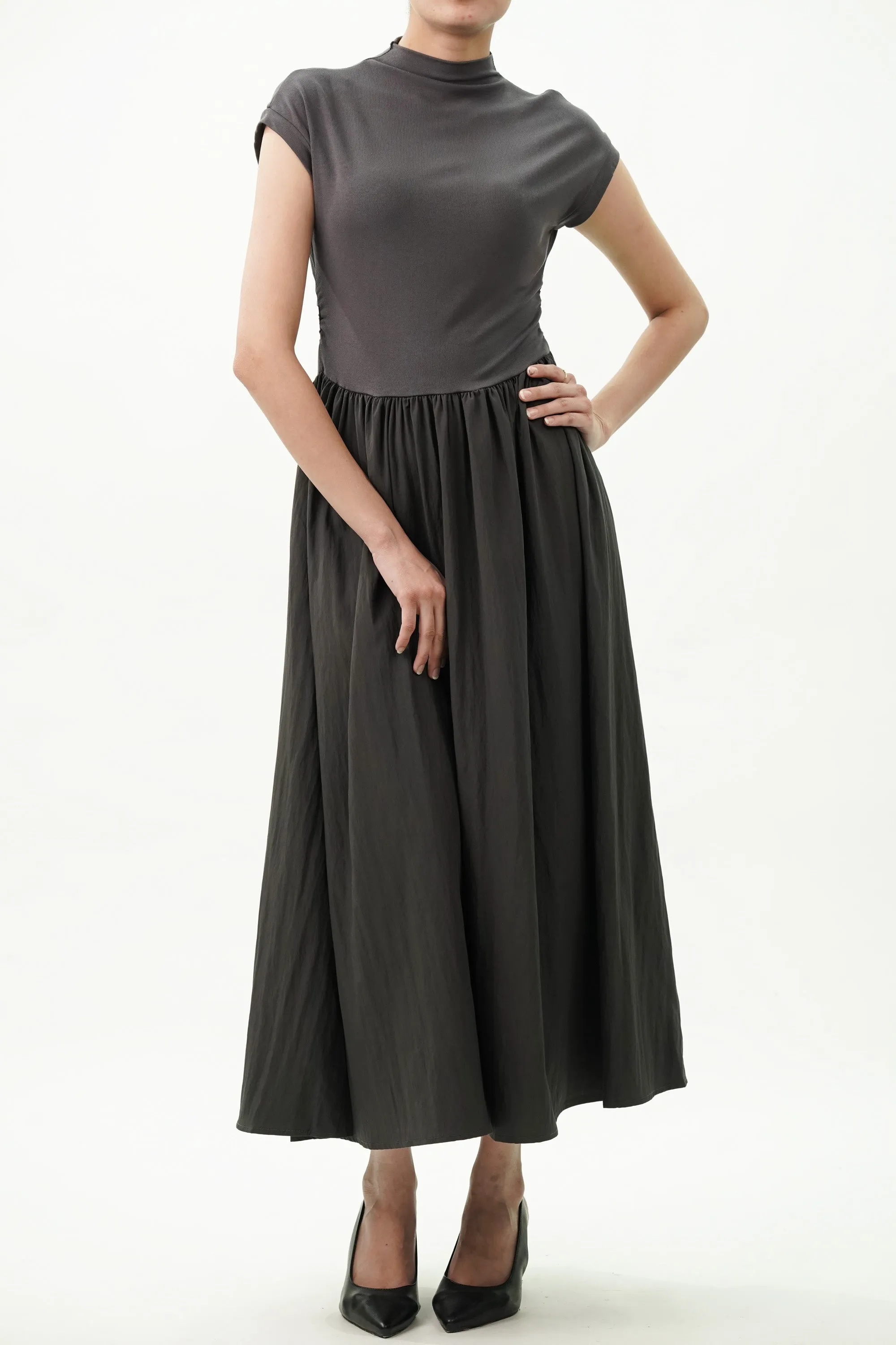 Turtle Neck Fit And Flared Knit Dress