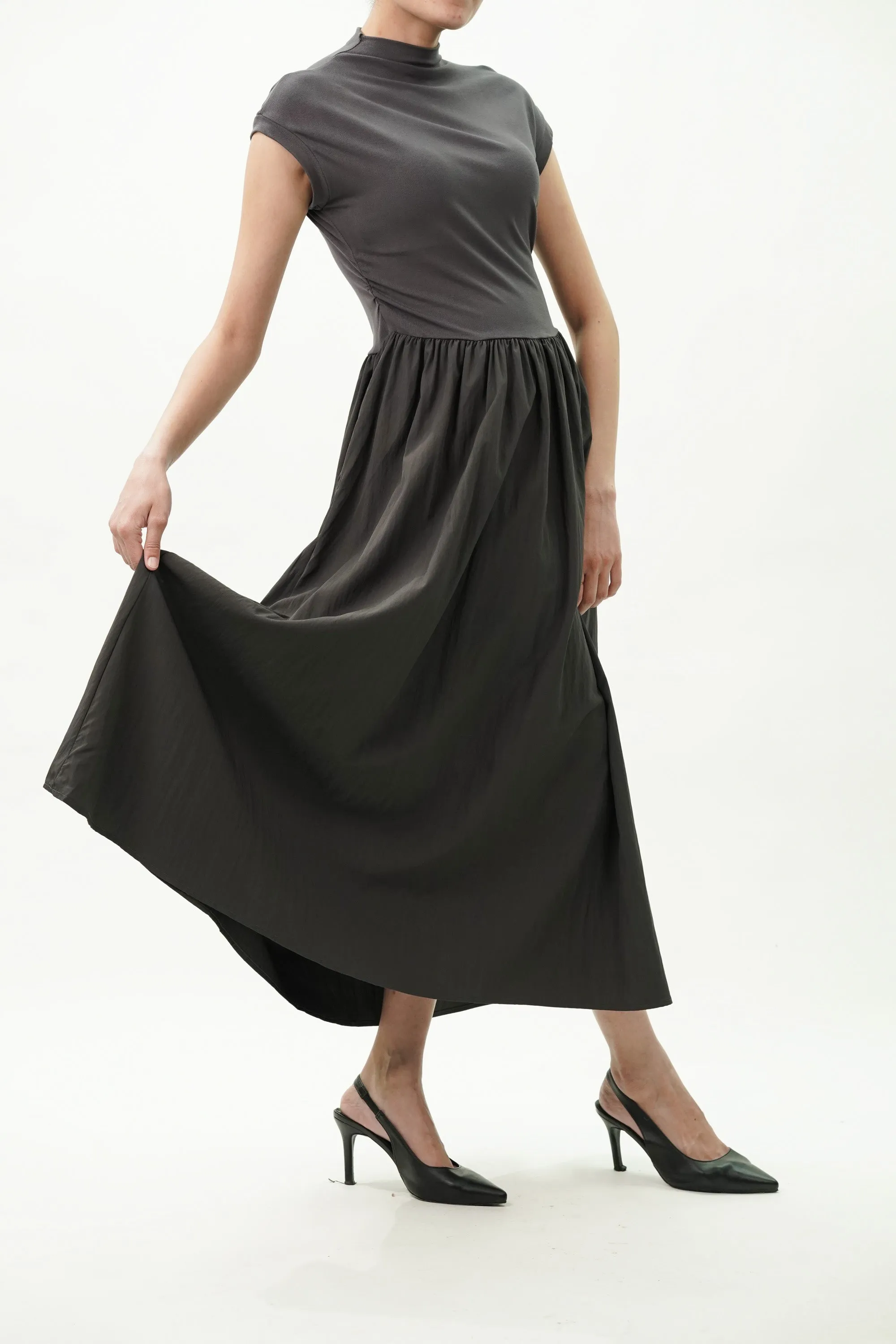 Turtle Neck Fit And Flared Knit Dress