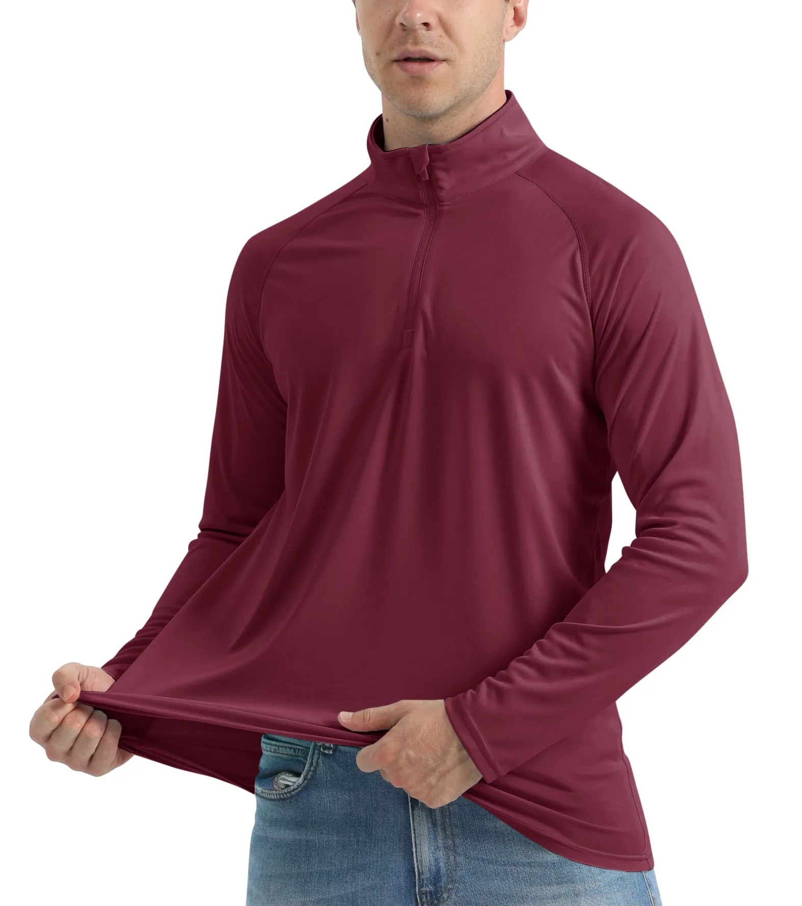 UPF 50  Sun/UV Protection T-Shirt Men's 1/4 Zip Pullover Outdoor Recreation UV Tee Shirts Tops