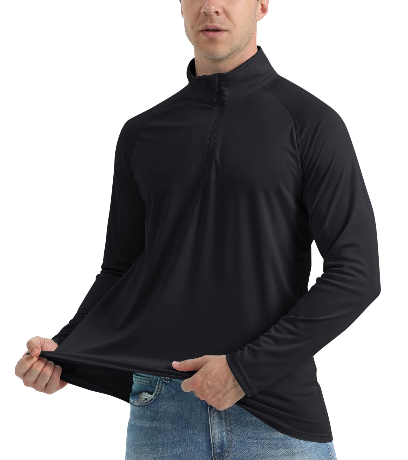 UPF 50  Sun/UV Protection T-Shirt Men's 1/4 Zip Pullover Outdoor Recreation UV Tee Shirts Tops