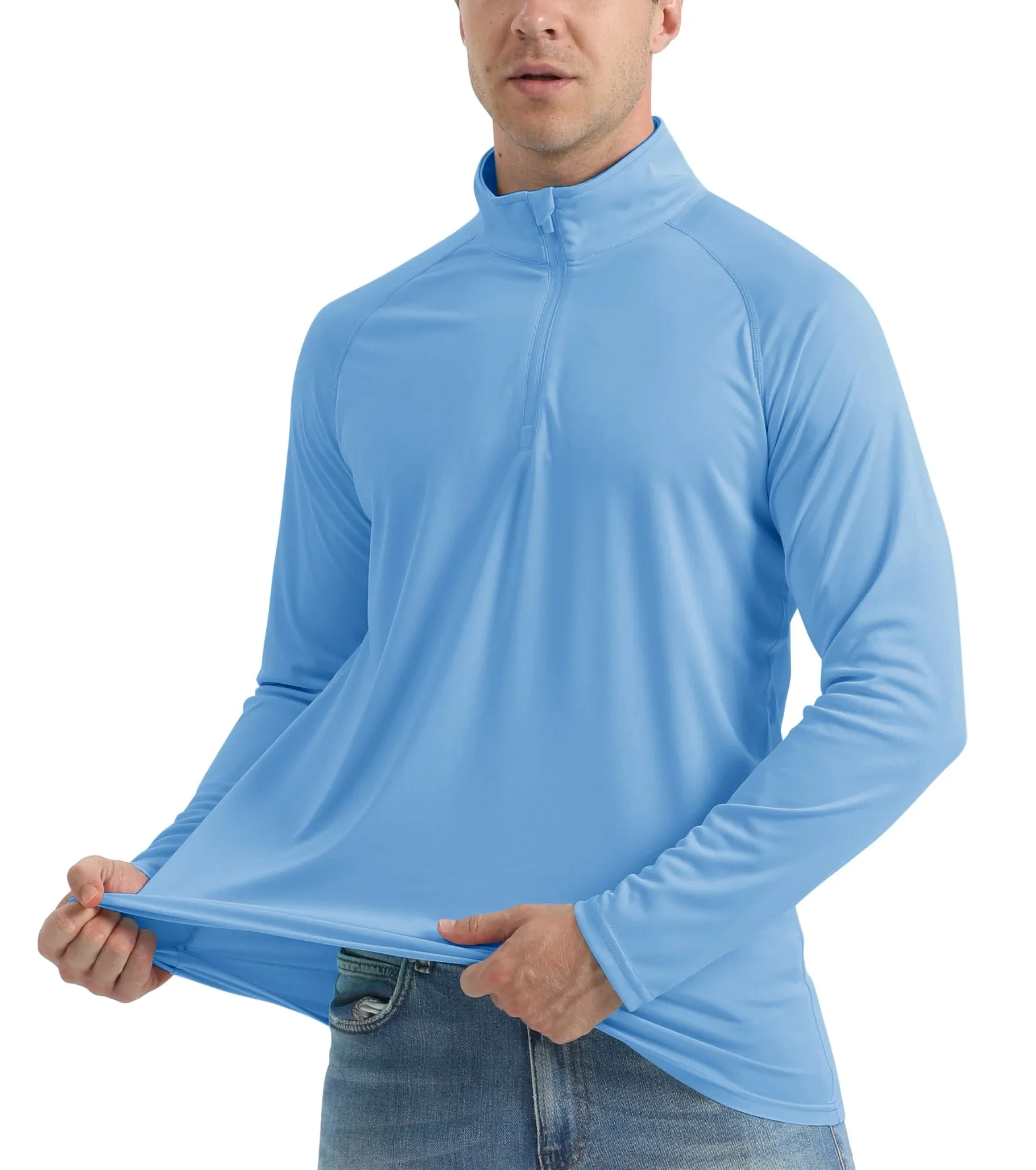 UPF 50  Sun/UV Protection T-Shirt Men's 1/4 Zip Pullover Outdoor Recreation UV Tee Shirts Tops