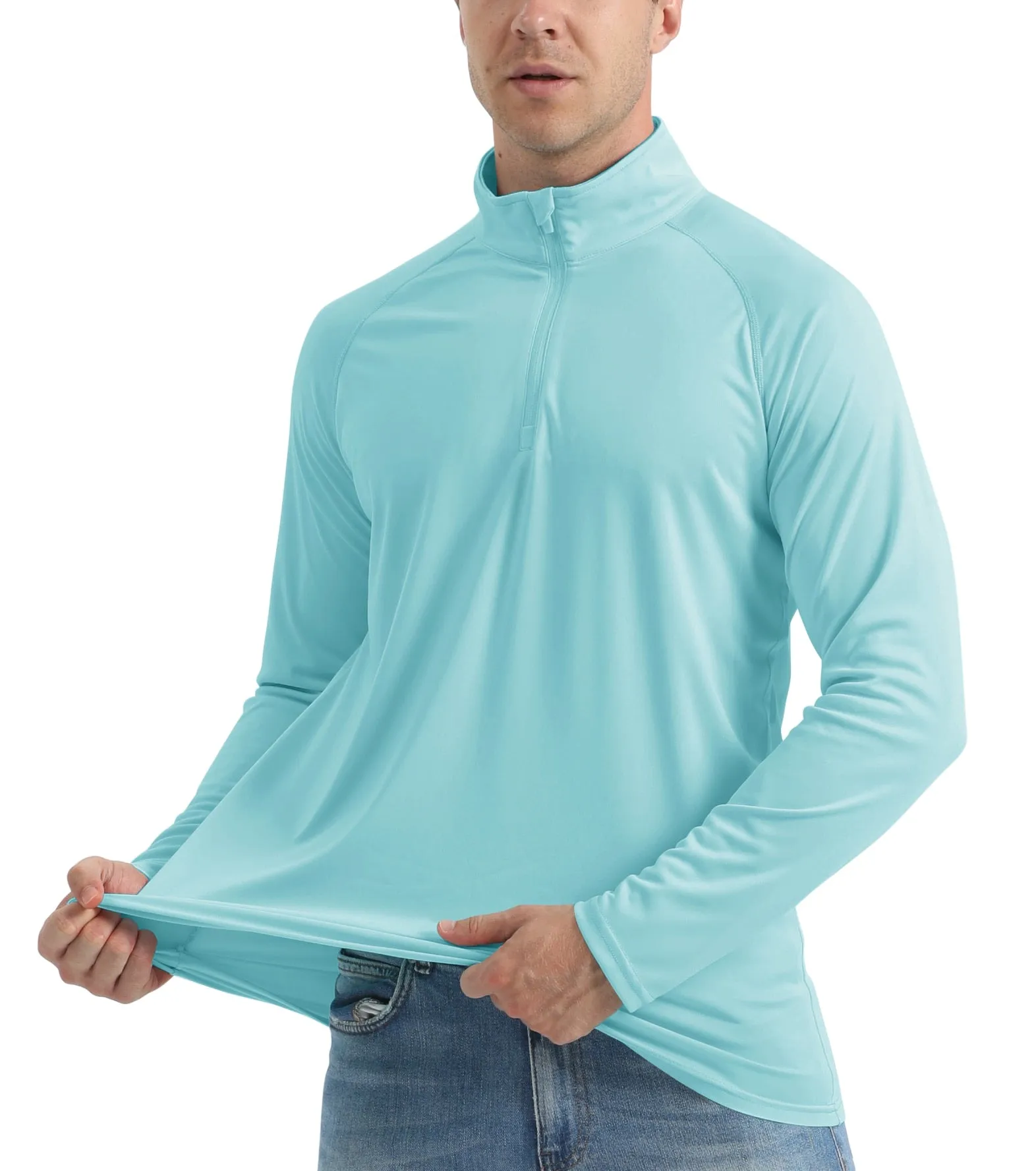 UPF 50  Sun/UV Protection T-Shirt Men's 1/4 Zip Pullover Outdoor Recreation UV Tee Shirts Tops