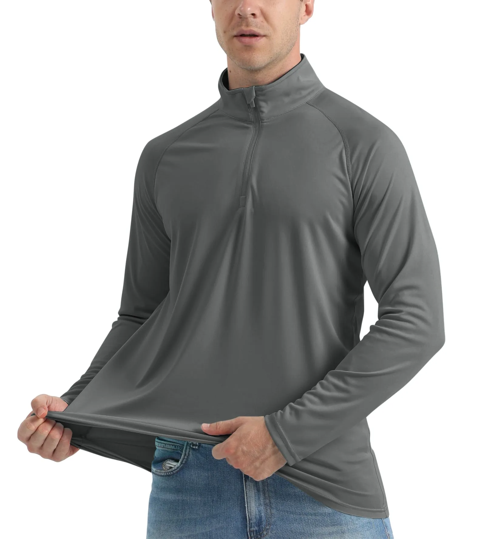 UPF 50  Sun/UV Protection T-Shirt Men's 1/4 Zip Pullover Outdoor Recreation UV Tee Shirts Tops
