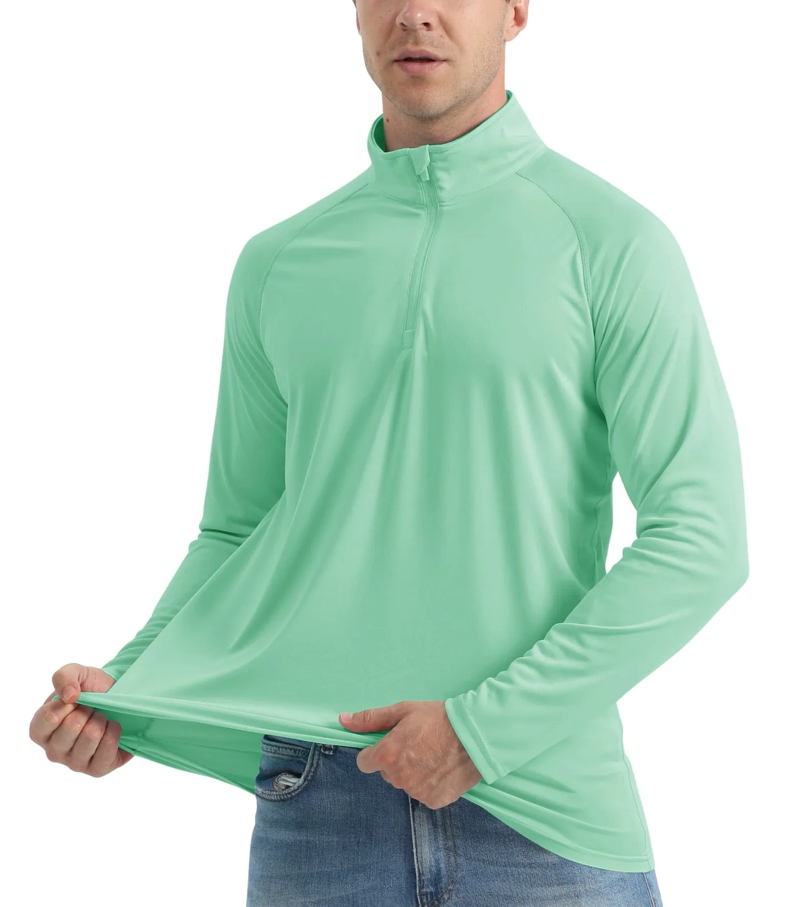 UPF 50  Sun/UV Protection T-Shirt Men's 1/4 Zip Pullover Outdoor Recreation UV Tee Shirts Tops