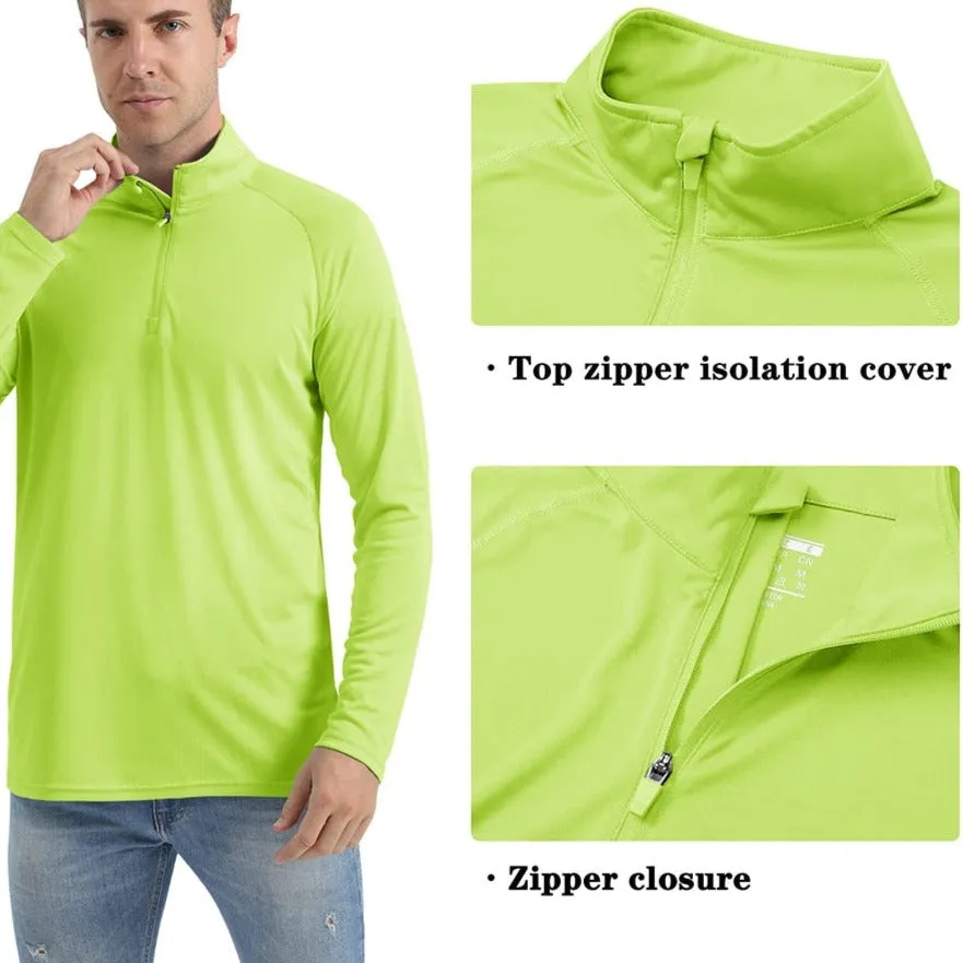 UPF 50  Sun/UV Protection T-Shirt Men's 1/4 Zip Pullover Outdoor Recreation UV Tee Shirts Tops