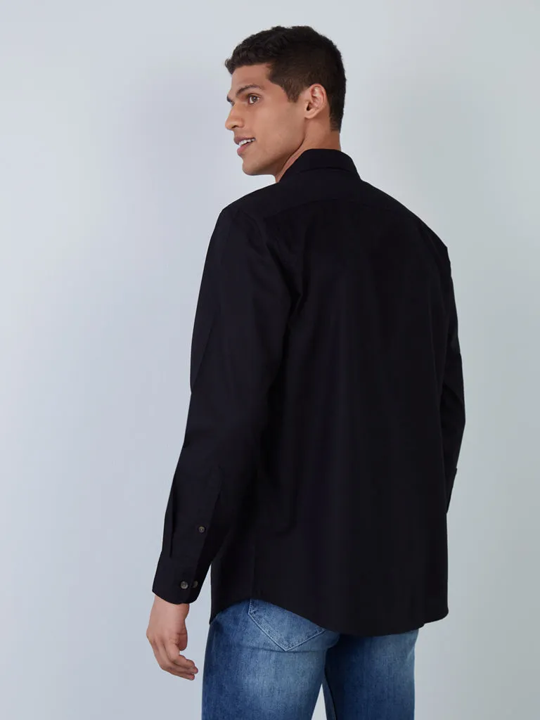 WES Casuals Black Cotton Relaxed-Fit Shirt