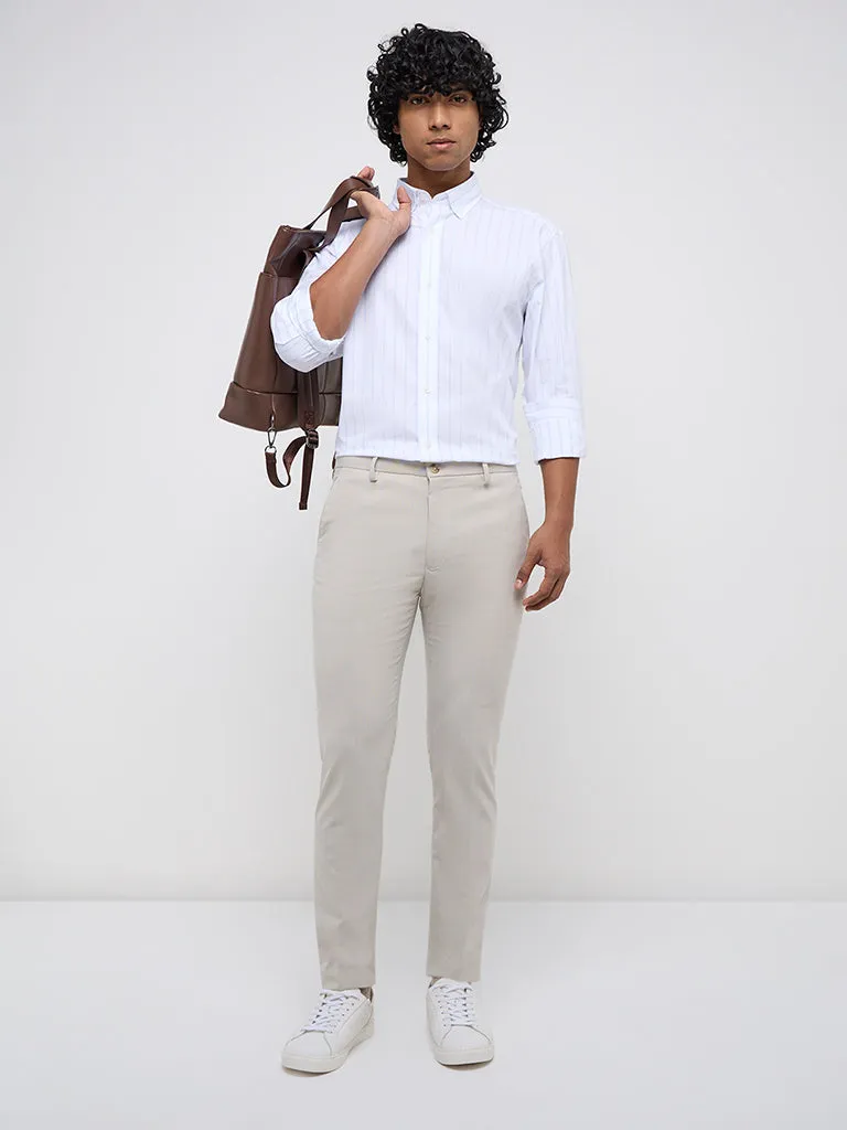 WES Formals White Striped Relaxed-Fit Cotton-Blend Shirt