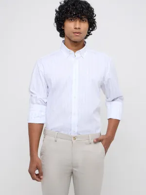 WES Formals White Striped Relaxed-Fit Cotton-Blend Shirt
