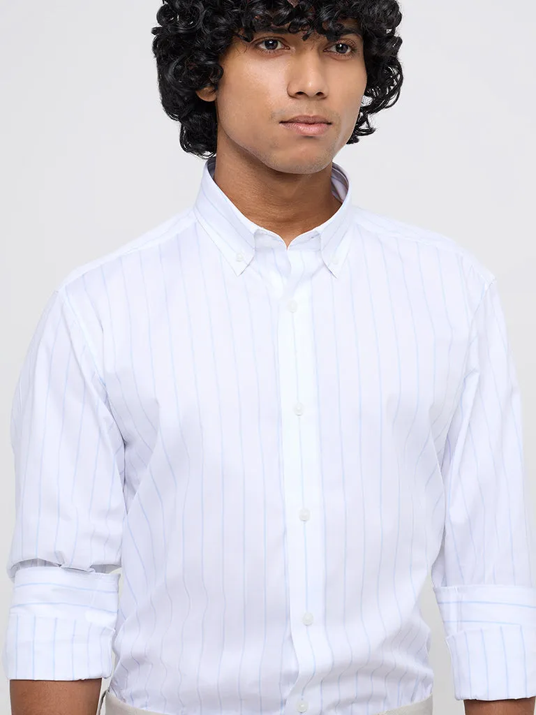 WES Formals White Striped Relaxed-Fit Cotton-Blend Shirt