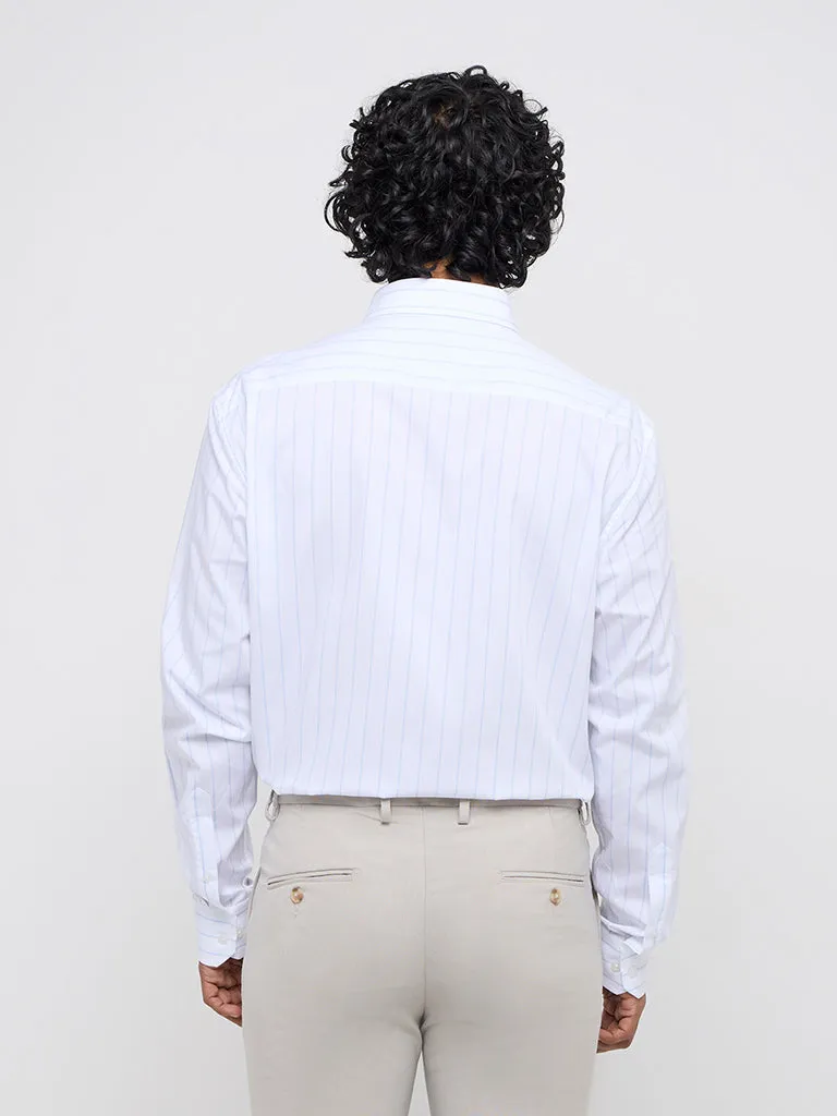 WES Formals White Striped Relaxed-Fit Cotton-Blend Shirt