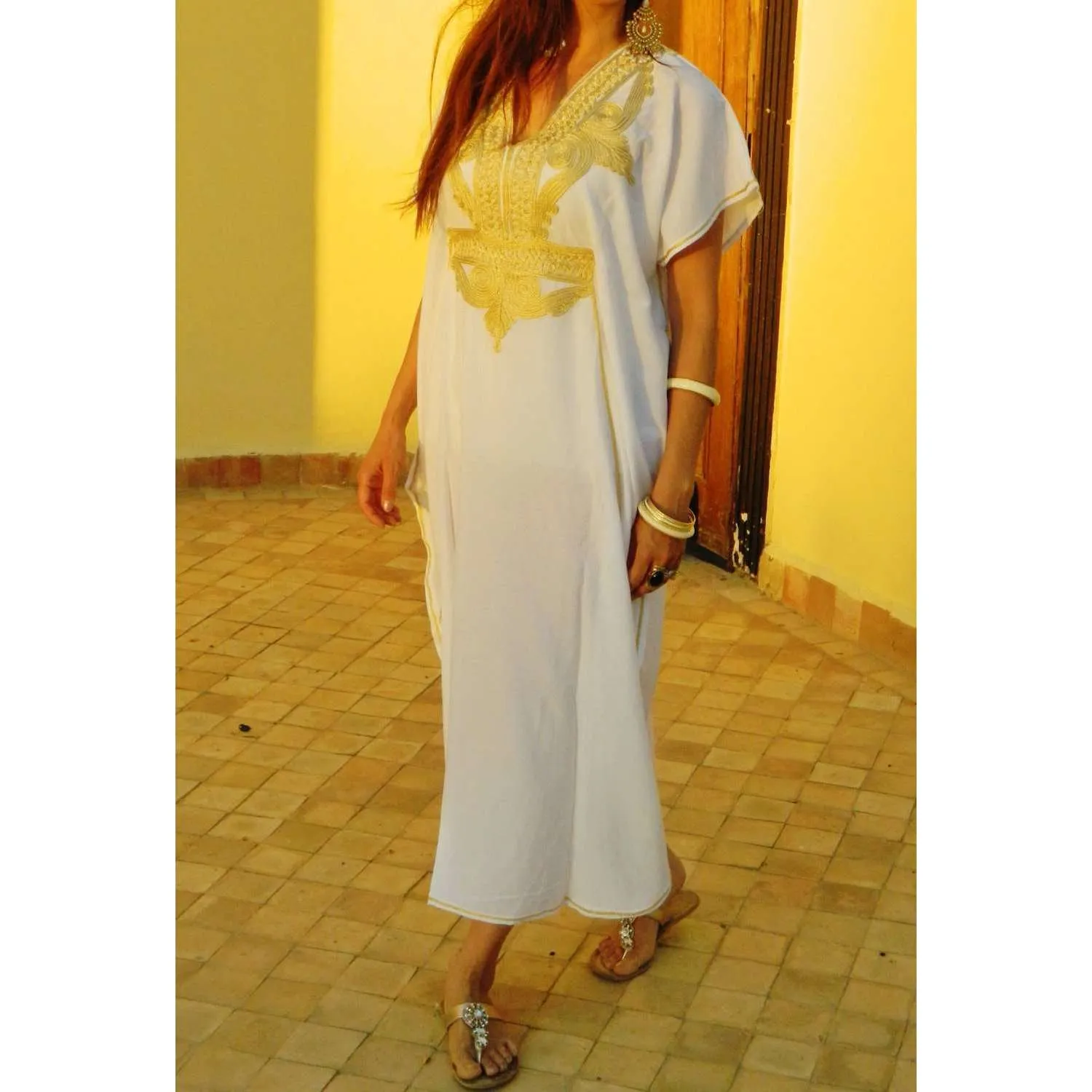 White Kaftan Maxi Dress Marrakech Style