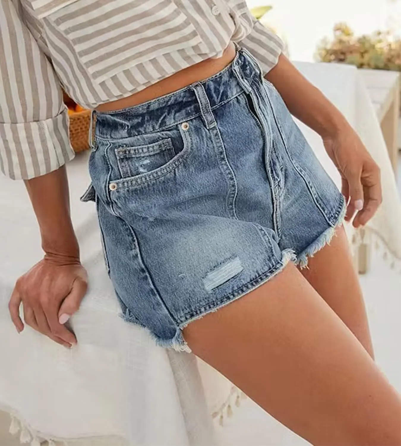 Women Casual High Rise Denim Shorts